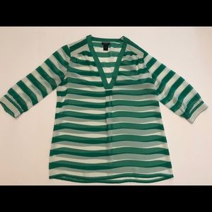 Ann Taylor green and white striped sheer blouse